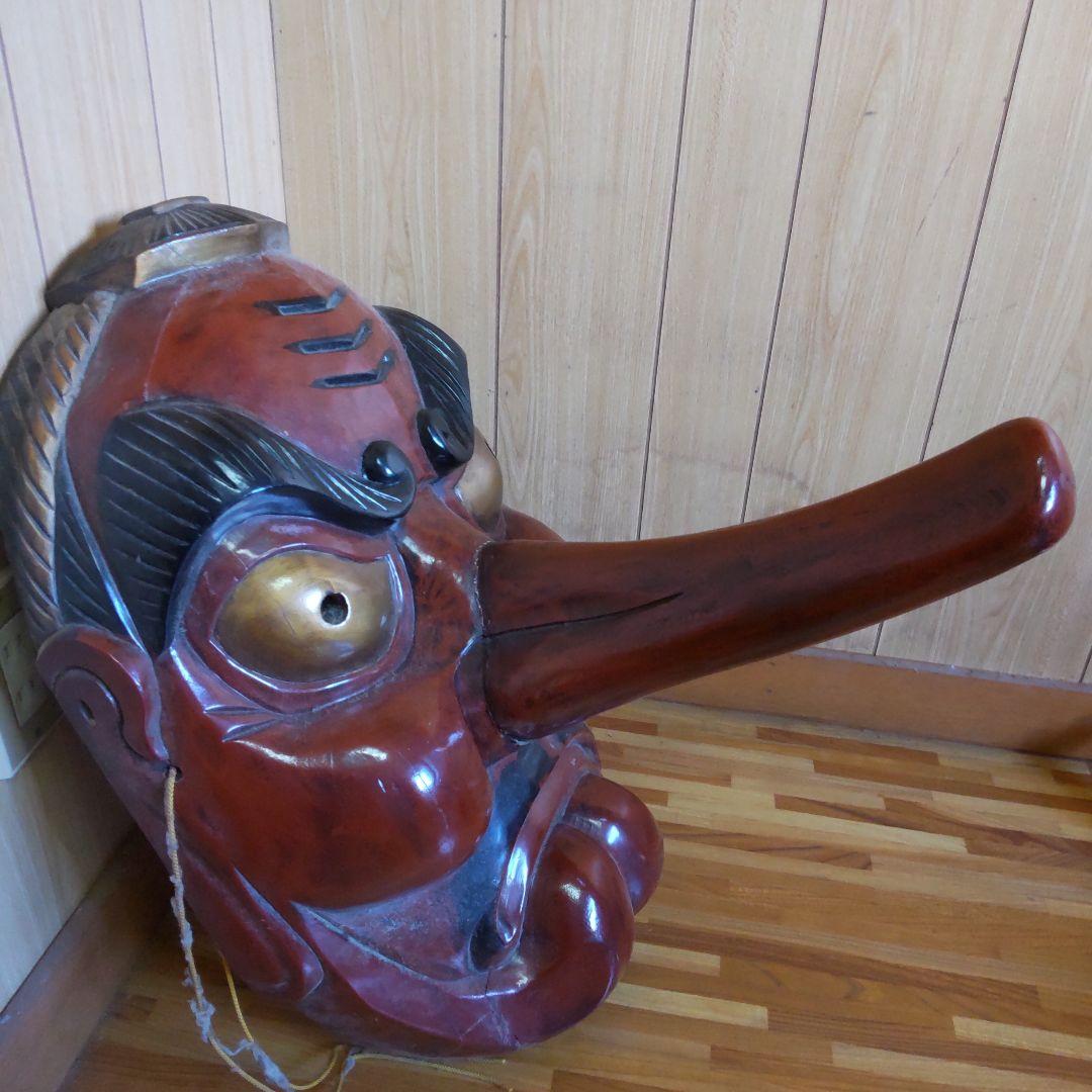 天狗面 伝統的な木製日本の面飾り 大型 縁起物