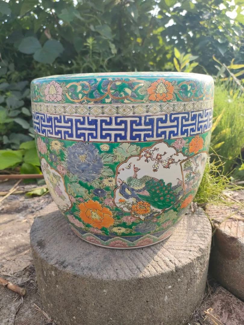 ☆色絵 金襴手 火鉢 手焙 兎 孔雀 花鳥山水文 古具