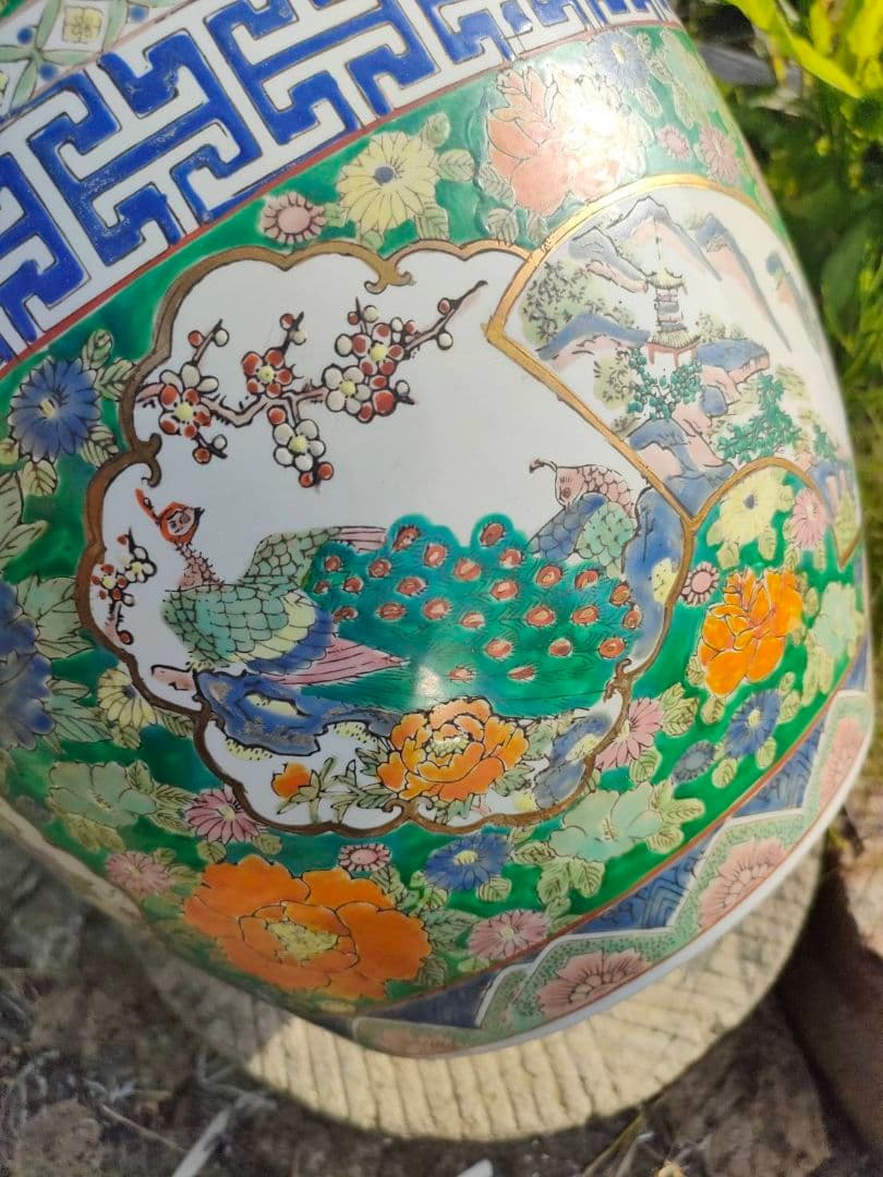 ☆色絵 金襴手 火鉢 手焙 兎 孔雀 花鳥山水文 古具