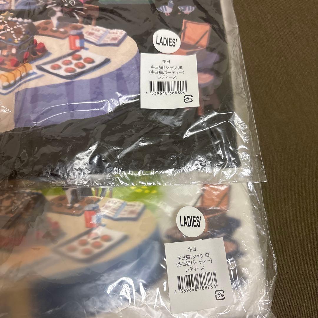 キヨ　Tシャツ　キヨ猫パーティー　白黒　レディース