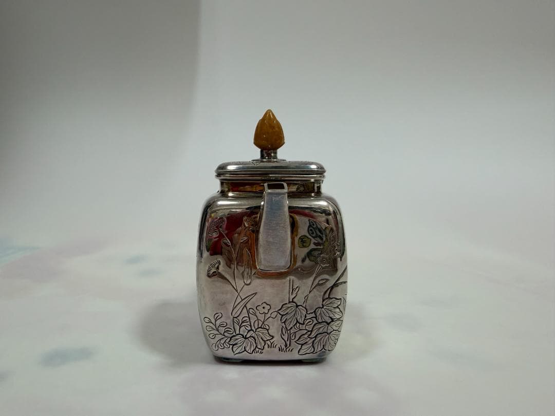 純銀製 四面取 草花文様 玉石摘 急須 銀瓶 煎茶道具 - メルカリ