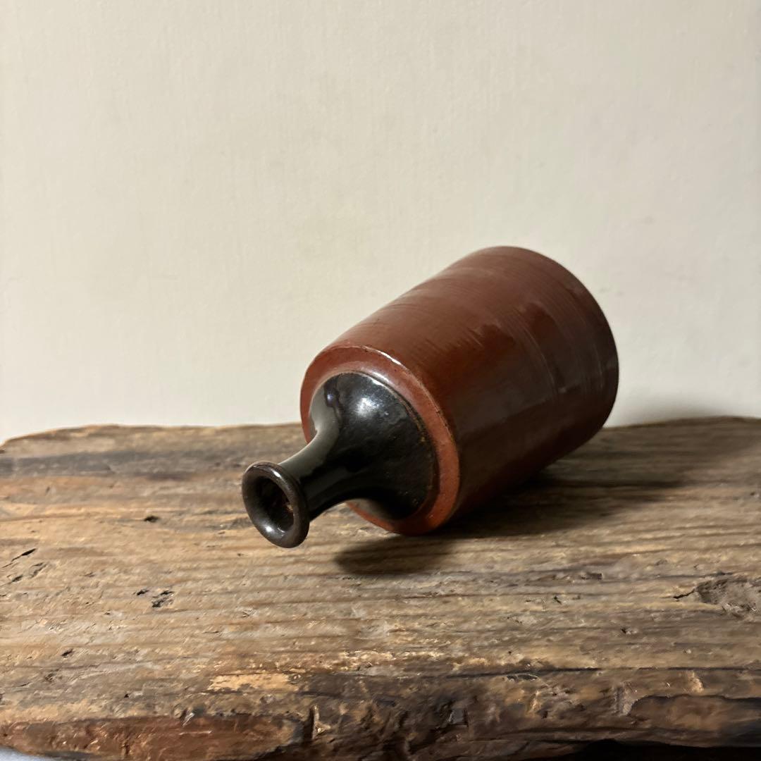 大堀相馬鉄釉もしくは古丹波天目釉徳利 古陶磁.骨董.アンティーク.花入.