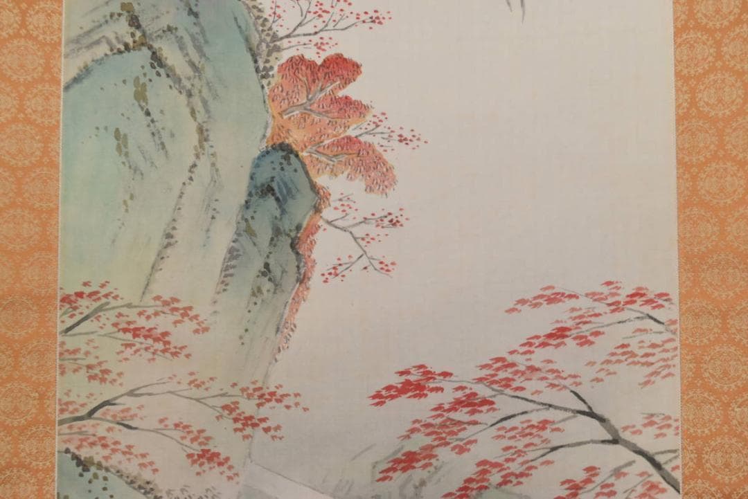 【真作】秋吉玄圃/春渓秋色図/紅葉山水図/秋景山水図/掛軸☆宝船☆AB-85