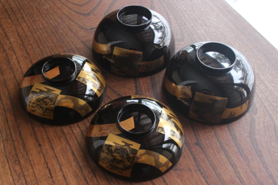 時代逸品！時代黒漆に極上短冊蒔絵の映えるお椀2点（検輪島塗蒔絵椀