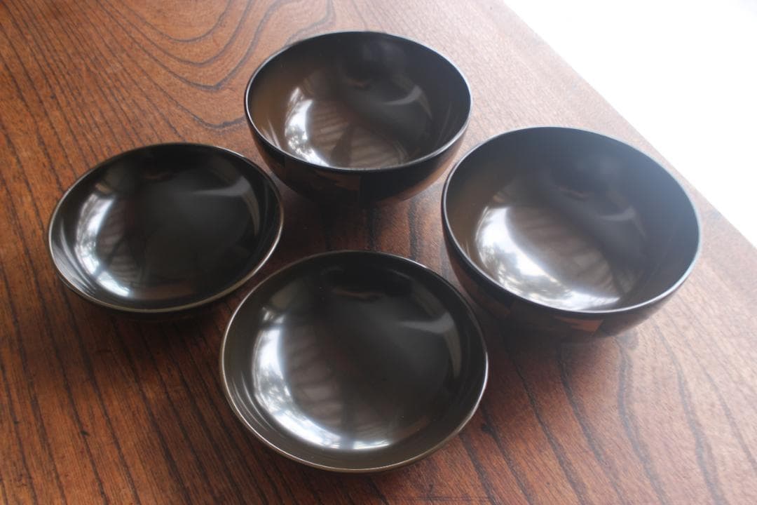 時代逸品！時代黒漆に極上短冊蒔絵の映えるお椀2点（検輪島塗蒔絵椀