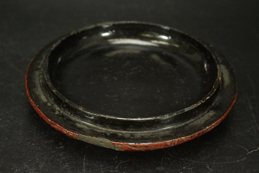 古い 堆朱 碁器 一対 蛤 那智黒(ZE546)