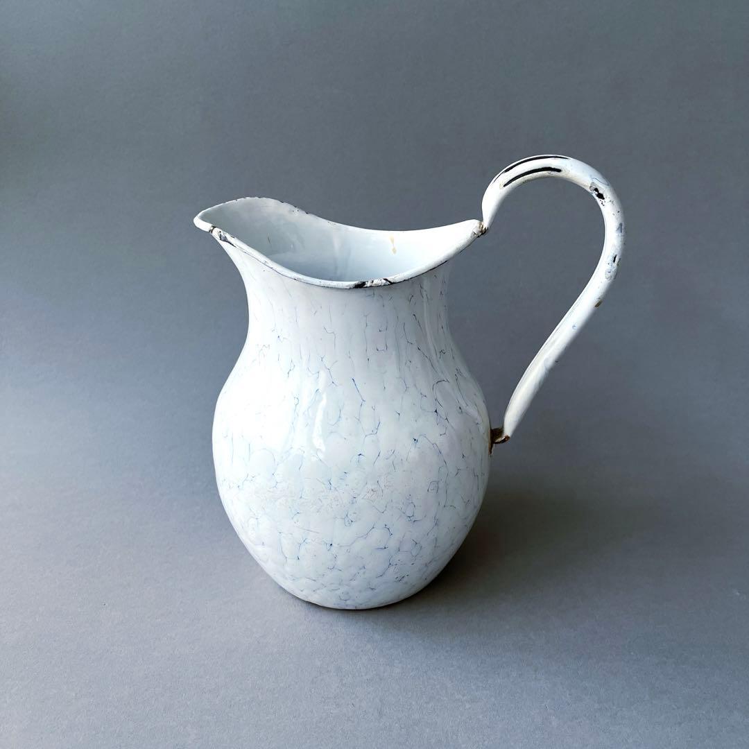 フランス BROCANTE ホーロー水差しピッチャー 水色マーブル水差し