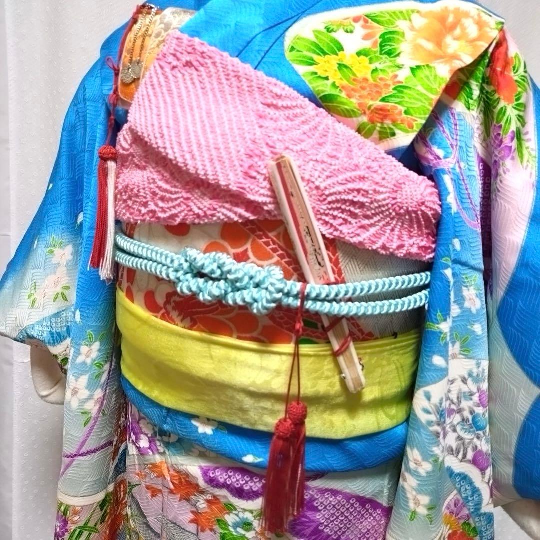 七五三　7歳　女の子　正絹着物　袋帯、長襦袢、小物セット