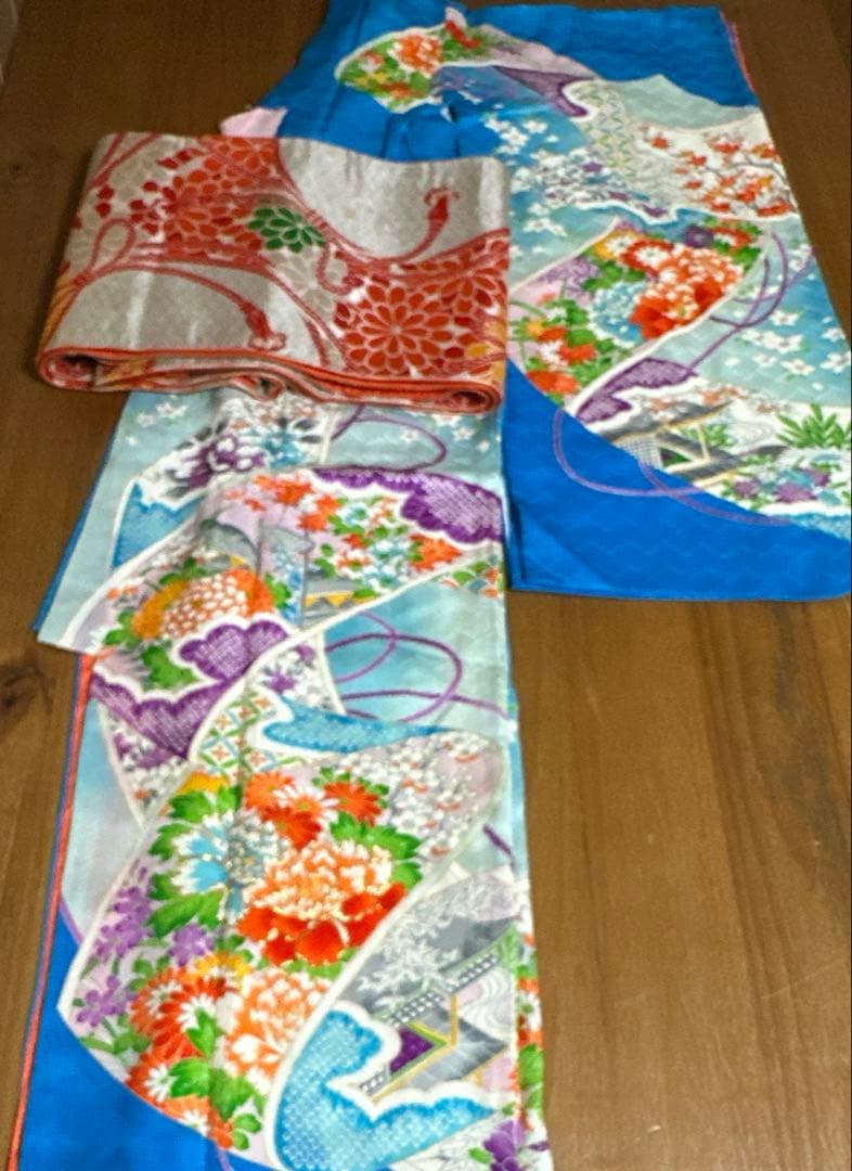 七五三　7歳　女の子　正絹着物　袋帯、長襦袢、小物セット