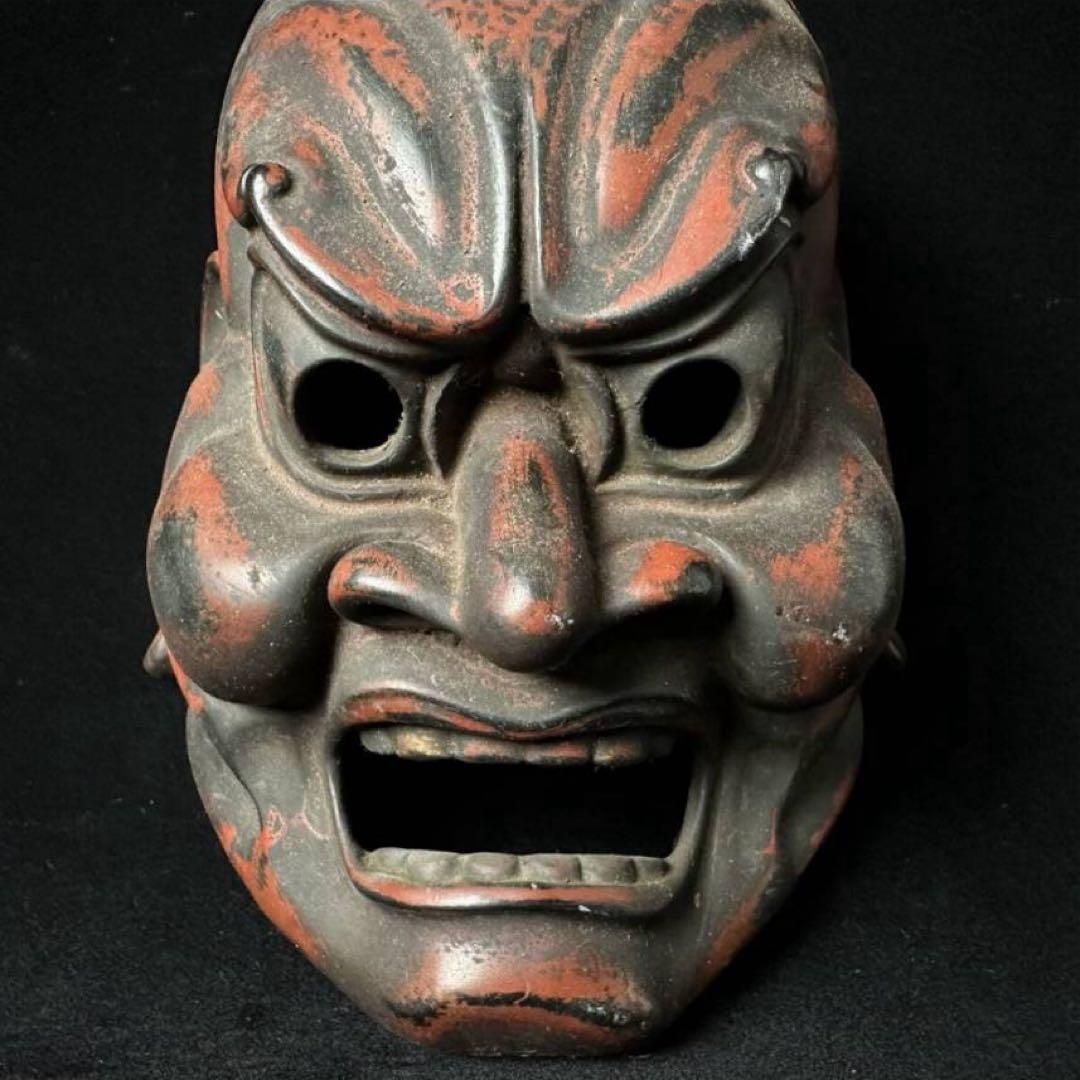 石見神楽面将鬼鬼男お面能面壁掛け般若角置物レトロ工芸品