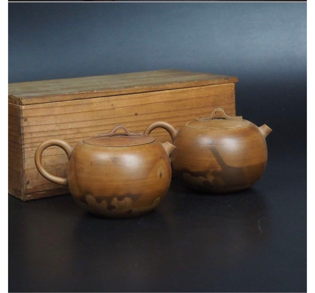 送料無料 18世紀初頭 江戸期白備前焼急須一対 箱付 ☆博物館級☆ 煎茶