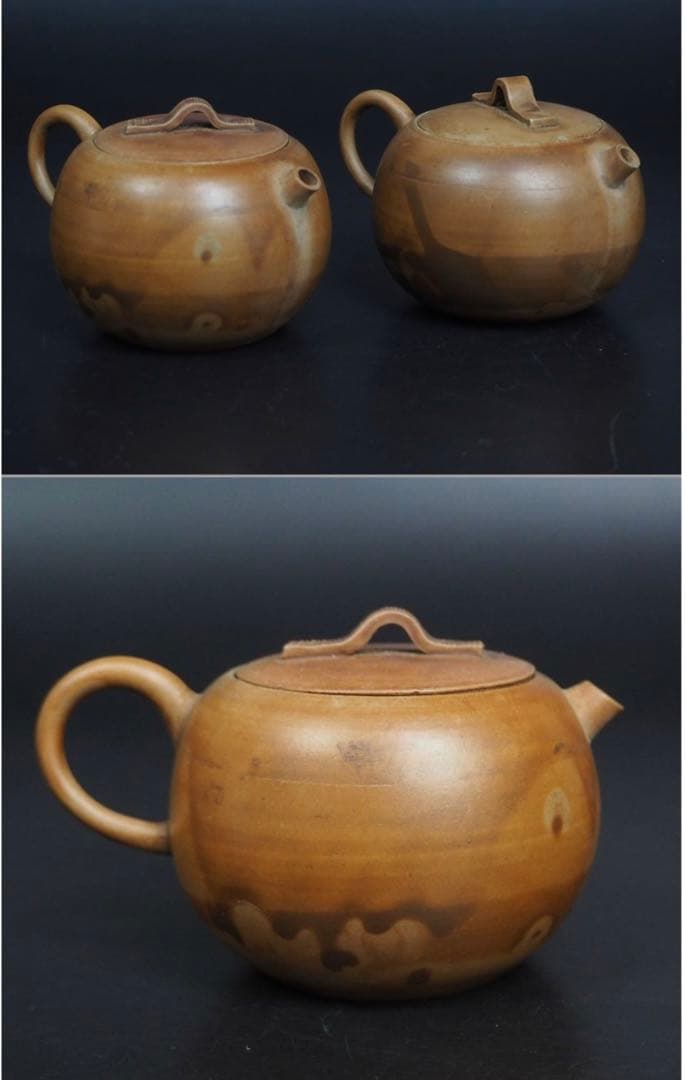 送料無料　18世紀初頭　江戸期白備前焼急須一対　箱付 ★博物館級★ 煎茶道具