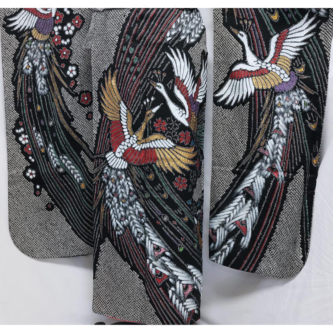極美品！希少◆ 振袖6点セット ◆丈159cmフルセット総絞り黒ブラック53Bw