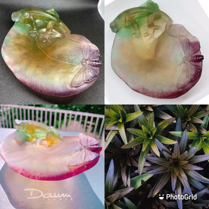 ドームフランス 水晶 クリスタル トカゲ 置物 開運 浄化 風水 緑 紫