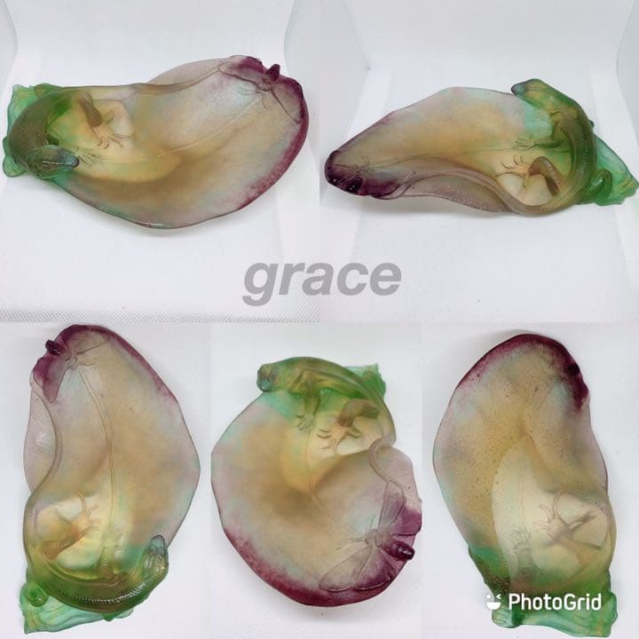 ドームフランス 水晶 クリスタル トカゲ 置物 開運 浄化 風水 緑 紫