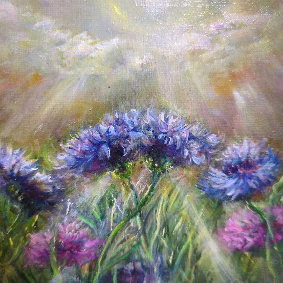 painterTMK真筆【矢車草〜光の祝福】　油絵　風景画　ファインアート
