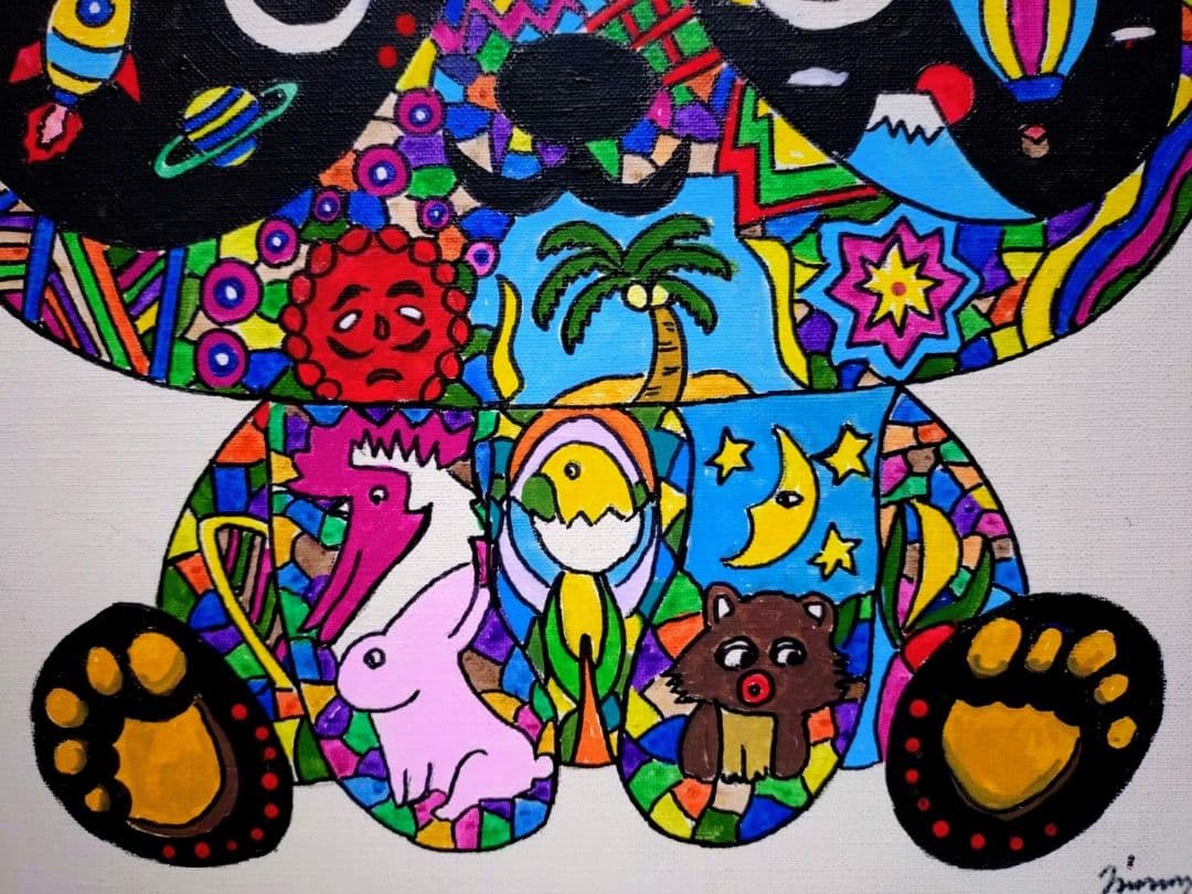 【F6号】ジミー大西【パンダ】手描き作品/表裏サイン/油彩/アクリル/絵画/額縁