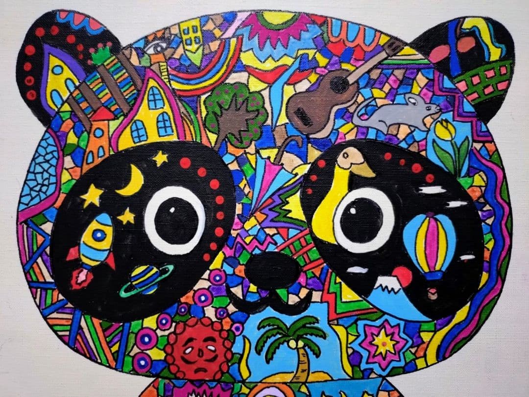 【F6号】ジミー大西【パンダ】手描き作品/表裏サイン/油彩/アクリル/絵画/額縁