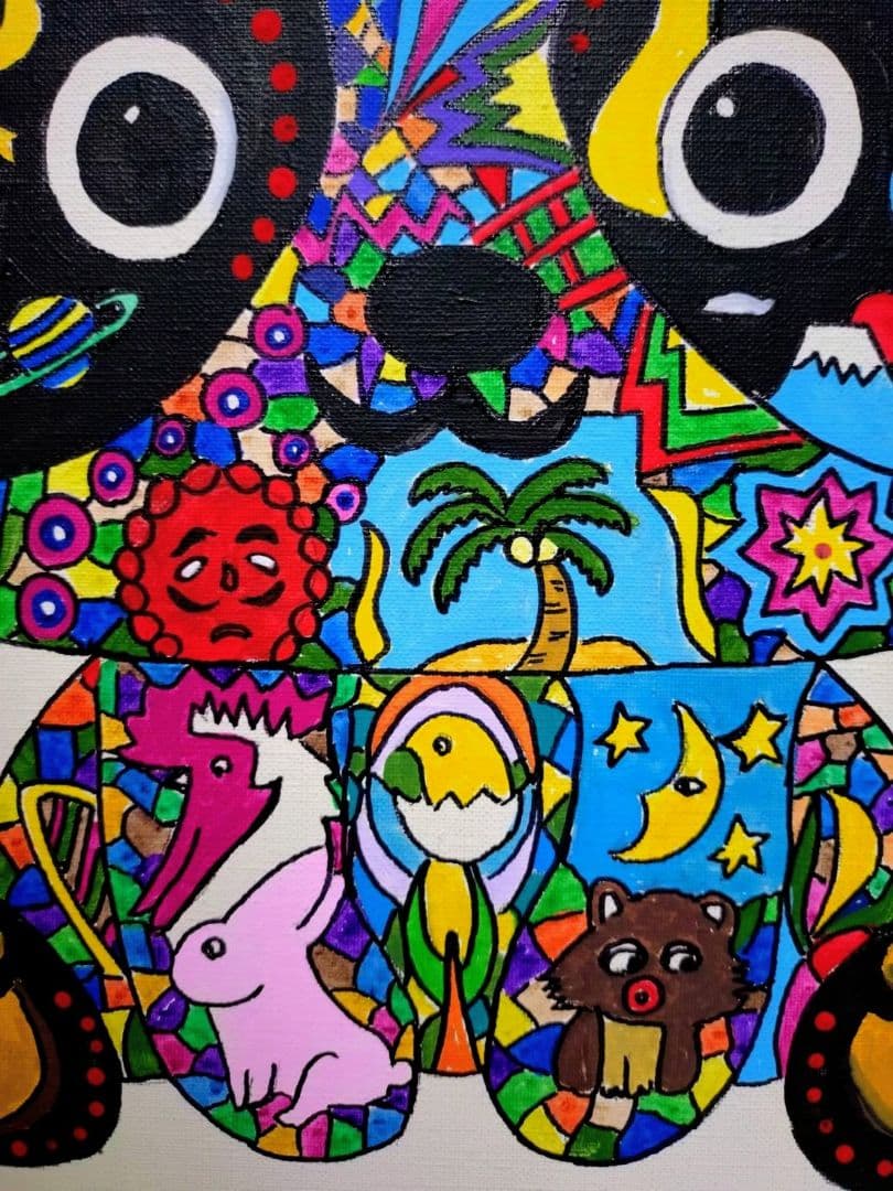 【F6号】ジミー大西【パンダ】手描き作品/表裏サイン/油彩/アクリル/絵画/額縁