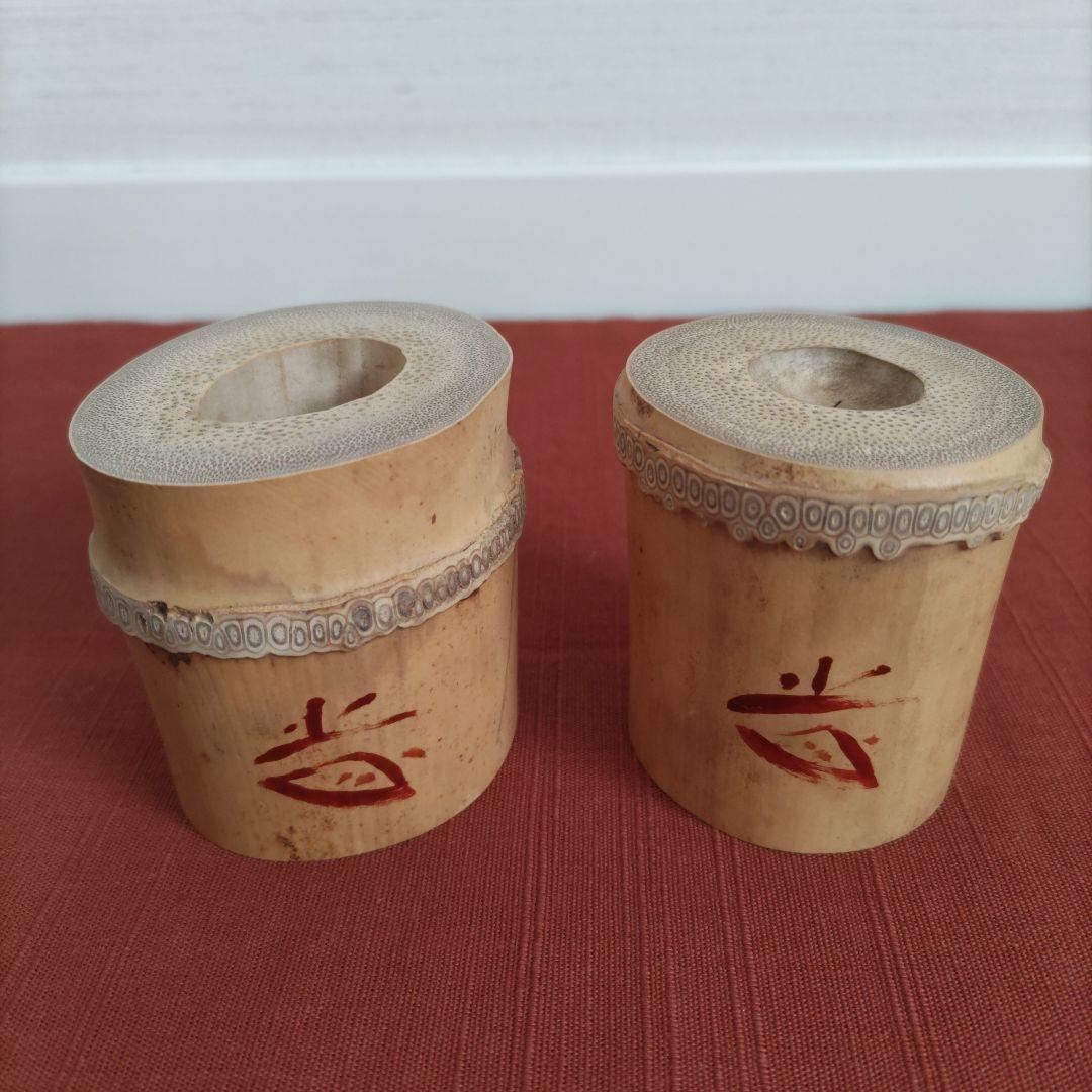 茶道具高野宗陵造竹蓋置一双炉用風炉用共布共箱大徳寺藤井誡堂書付名:誡堂