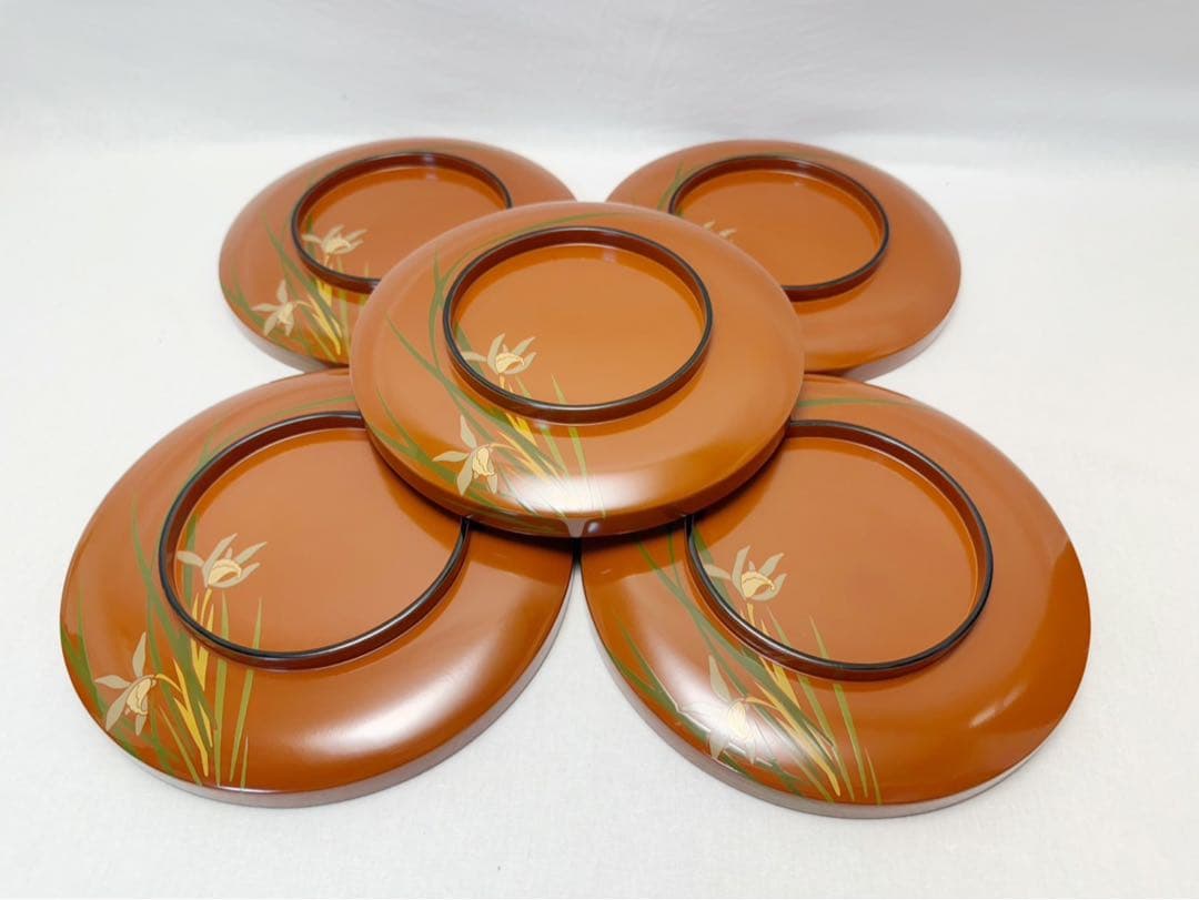 美品 茶道具 木製古代朱塗 蘭蒔絵 多用鉢 菓子鉢 天麩羅 どんぶり等 5客揃