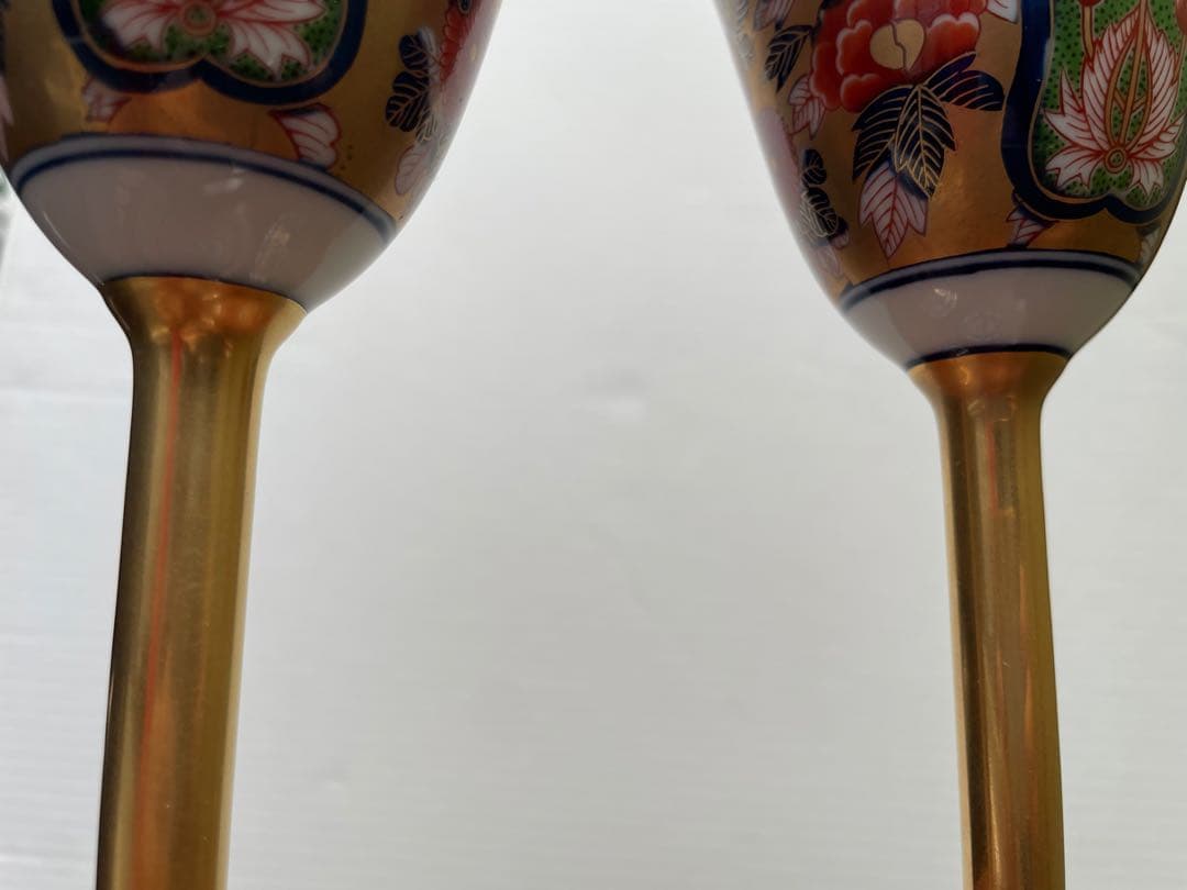 其泉作 極錦金彩古伊万里 日肥 其泉作 昭和年製 ペアワインカップ 箱