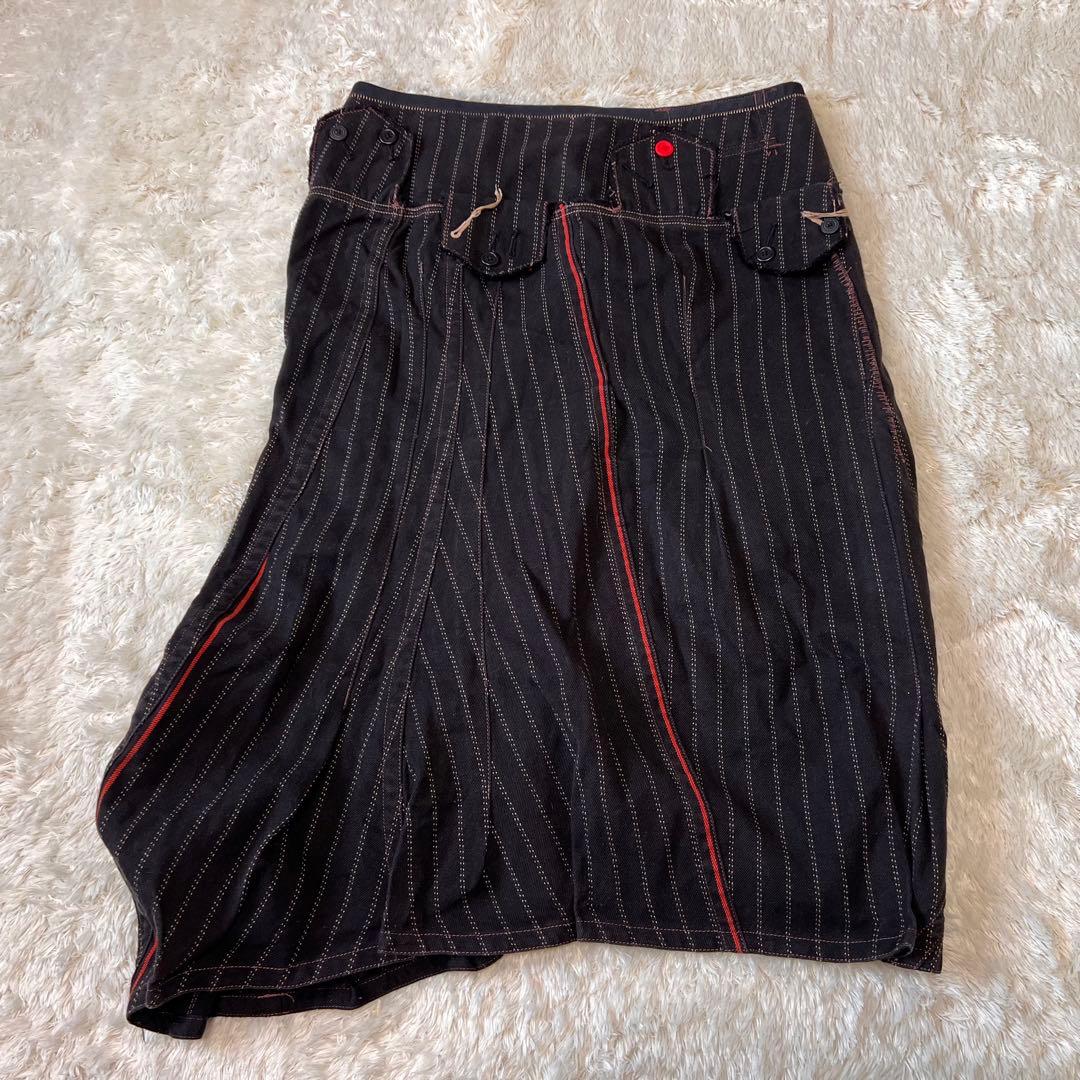 マリテフランソワジルボー 変形 デニムスカート ストライプ 立体断裁 ボタン装飾