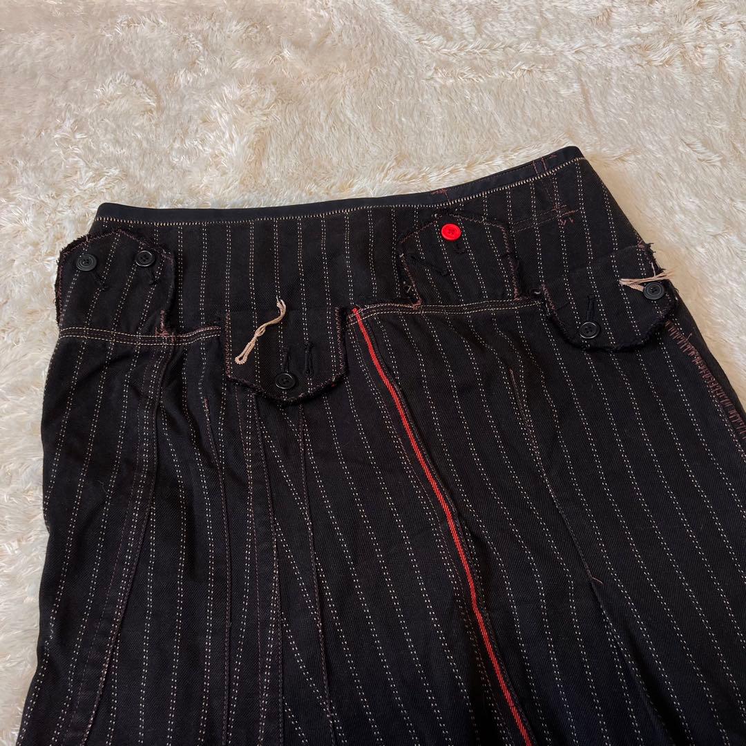 マリテフランソワジルボー 変形 デニムスカート ストライプ 立体断裁 ボタン装飾