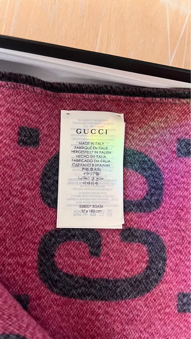 GUCCI GGロゴマフラー グレー/ピンク 37x190cm