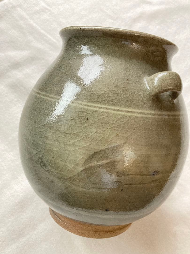 美品 唐津焼 宸山窯 鶴 壺 花器 木箱 共箱 久峰陶苑 送料無料 骨董