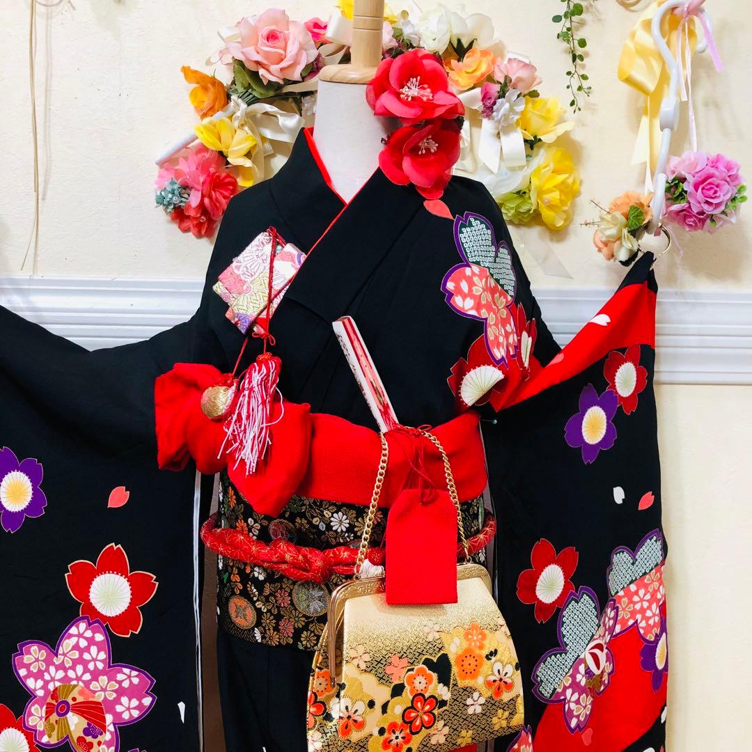 七五三 七歳‼️正絹豪華黒地桜手毬金彩金箔絢爛‼️完全フルセット‼️京都ご令嬢誂え絶品