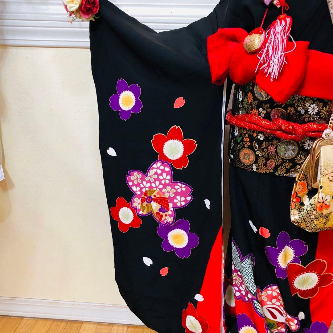 七五三 七歳‼️正絹豪華黒地桜手毬金彩金箔絢爛‼️完全フルセット‼️京都ご令嬢誂え絶品
