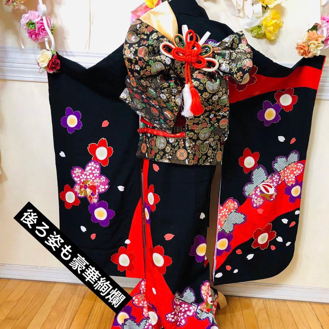 七五三 七歳‼️正絹豪華黒地桜手毬金彩金箔絢爛‼️完全フルセット‼️京都ご令嬢誂え絶品