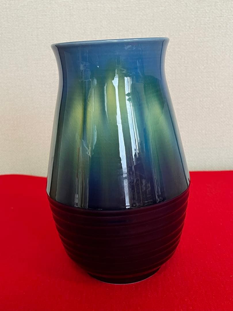 【特価】 柳雨軒 三代 人間国宝 徳田八十吉（正彦銘）碧明釉 花瓶 T241