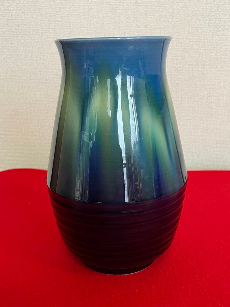 【特価】 柳雨軒 三代 人間国宝 徳田八十吉（正彦銘）碧明釉 花瓶 T241