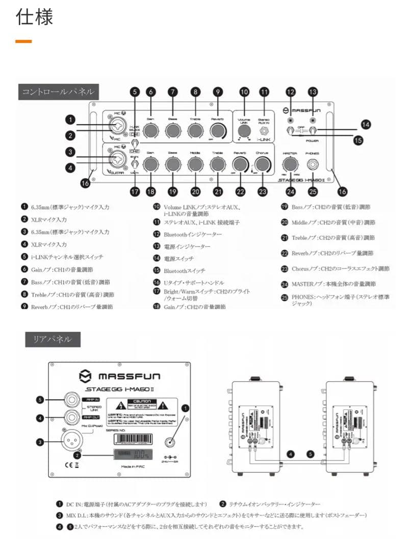 MASSFUN／i-MA60Ⅱ ポータブル・マルチファンクションPAシステム