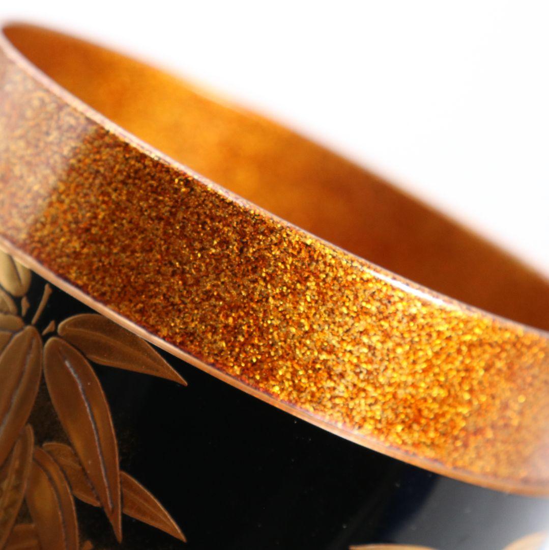 下出光斎作 呉竹蒔絵 大棗 金蒔絵 内金梨子地 茶道具 共箱共布 SN949