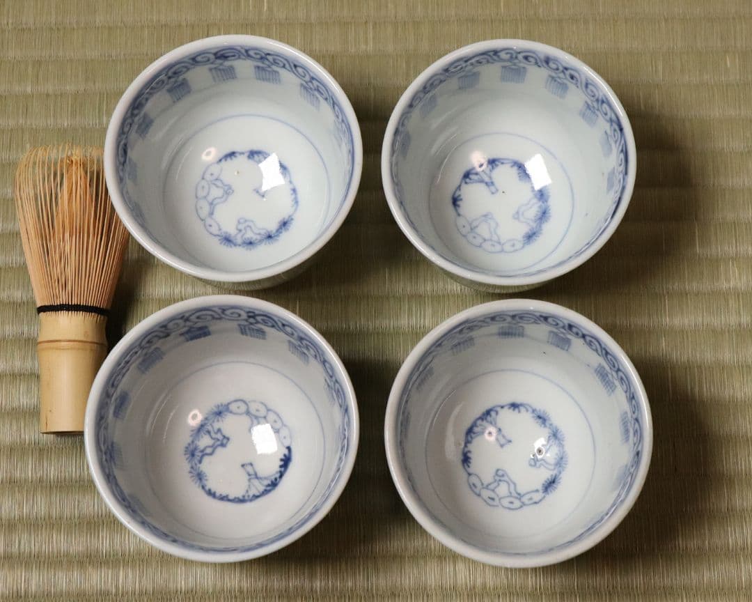 CM78】古伊万里 青磁 染付 猪口 四客 陶芸 湯呑 酒器 小鉢 向付