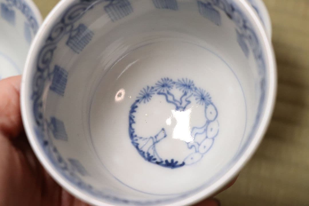 CM78】古伊万里 青磁 染付 猪口 四客 陶芸 湯呑 酒器 小鉢 向付