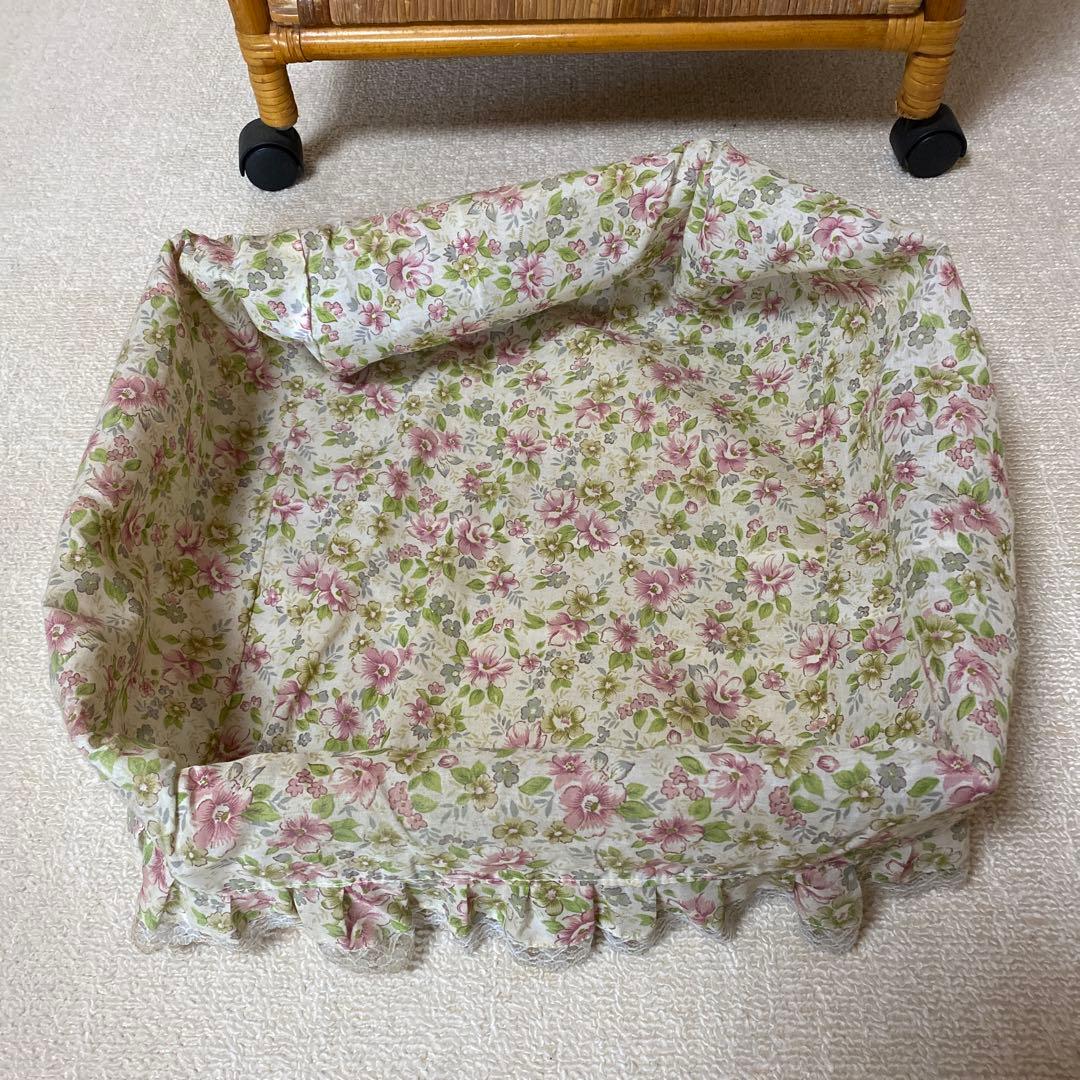 ラタン 藤製 5段ラック チェスト 花柄布カバー キャスター付き