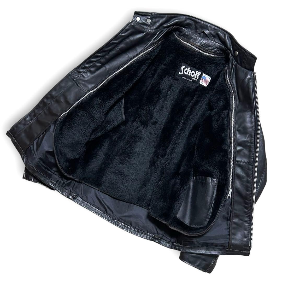 Schott 641 レザー シングルライダース ボアライナー付 34 ブラック