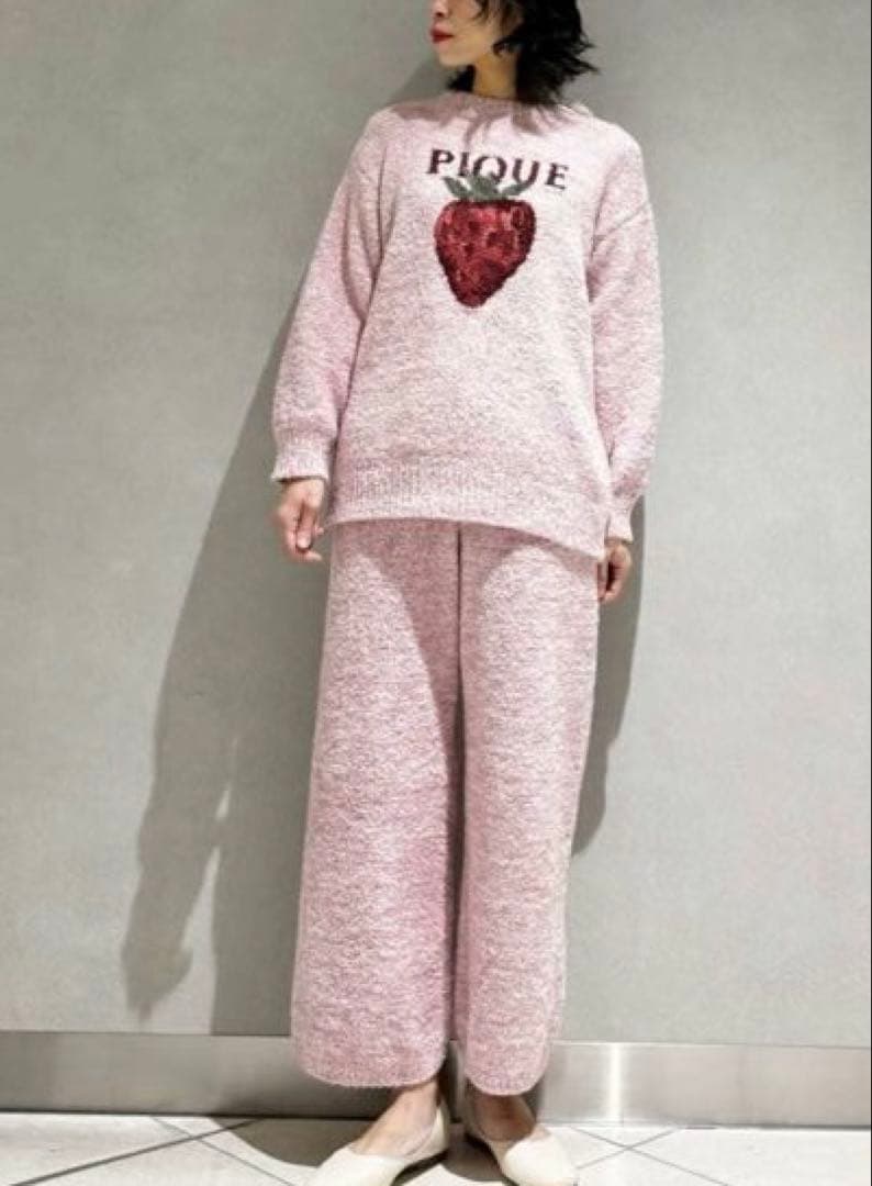 【新品】ジェラートピケ　メランジストロベリージャガードプルオーバーロングパンツ