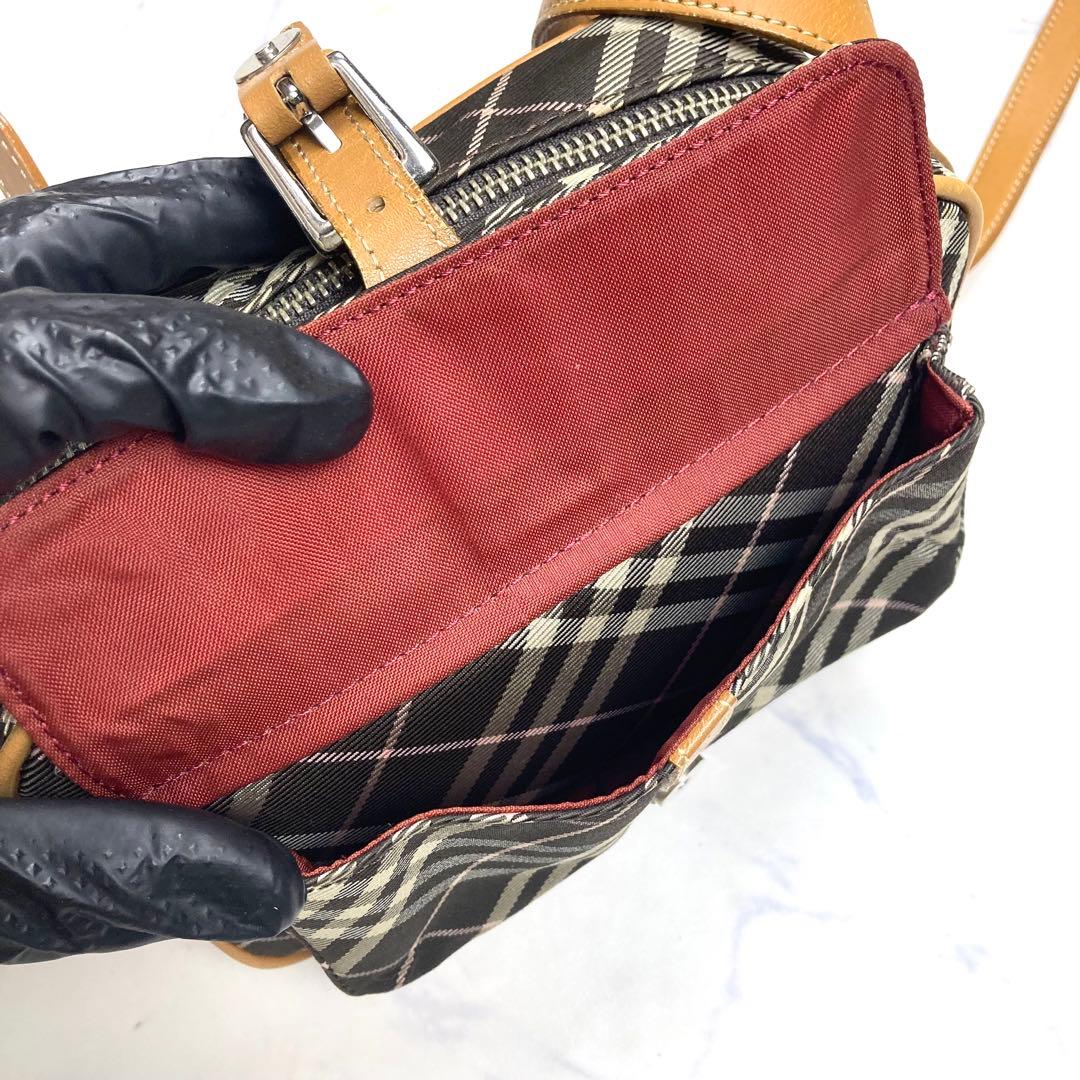 バーバリーブルーレーベル　ショルダーバッグ チェック　キャンバス　レザー