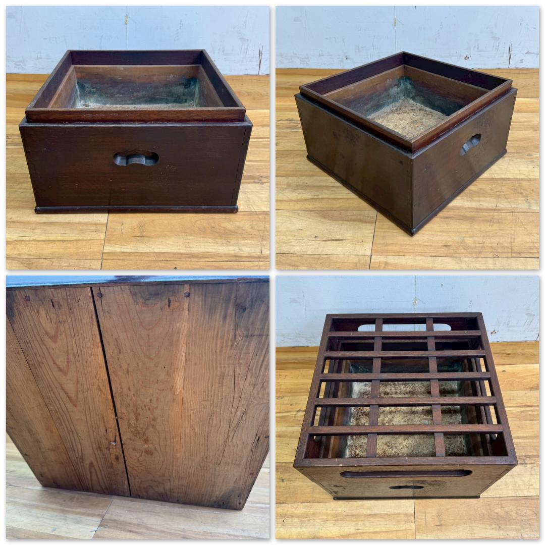 H1408☆火鉢 レトロ 木製 小道具 アンティーク 骨董 火入れ 囲炉裏