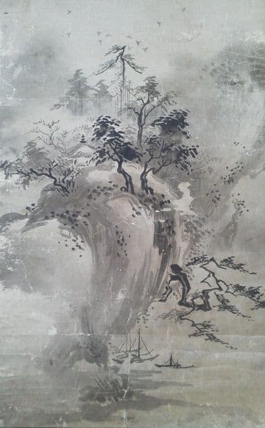 ※古美術/水墨画/破墨山水図/落款:雪舟等陽/ 古美術/水墨画/破墨山水図/落款:雪舟等陽/ 古美術/水墨画/破墨山水図/