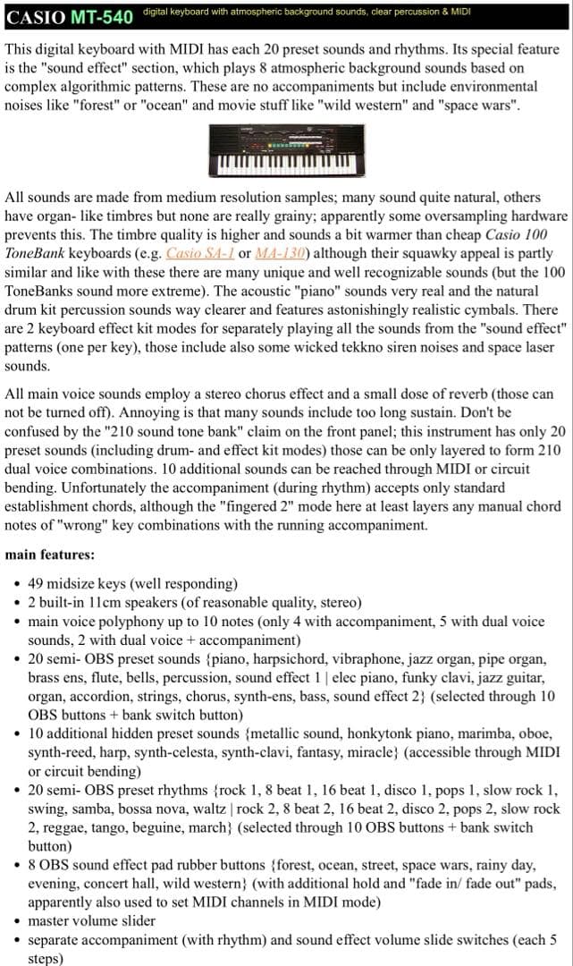 Casio MT-540☆珍品シンセ☆環境音BGM機能付き☆美品箱付き☆ - メルカリ