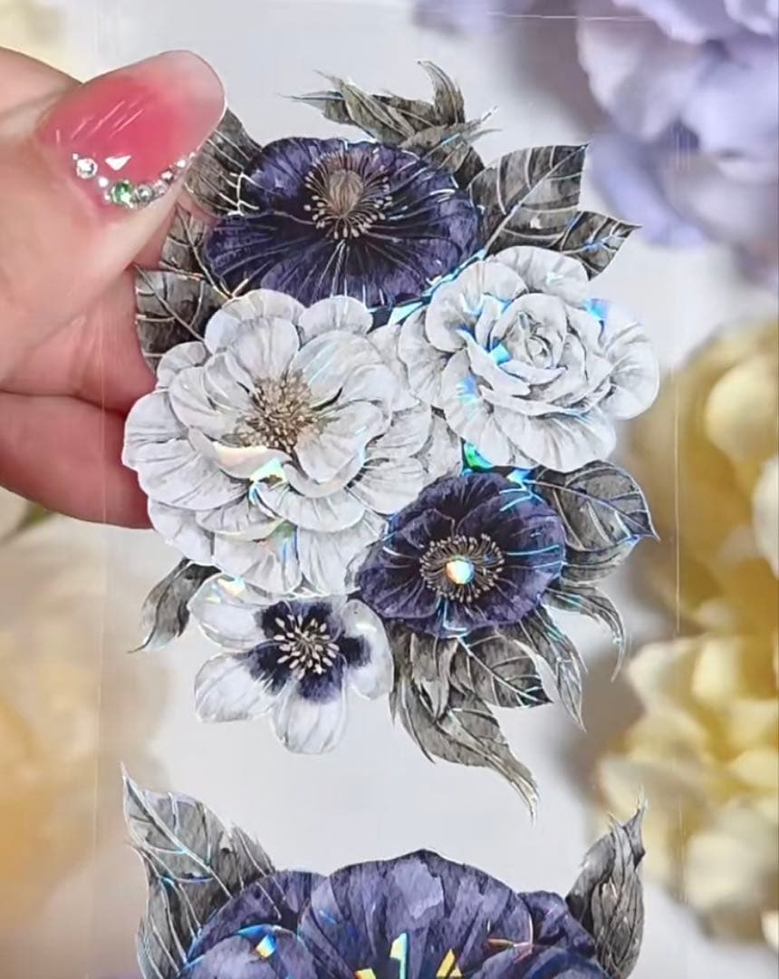 海外マスキングテープ巻売り 黒崎 フラワー花 贝壳光petテープ - メルカリ