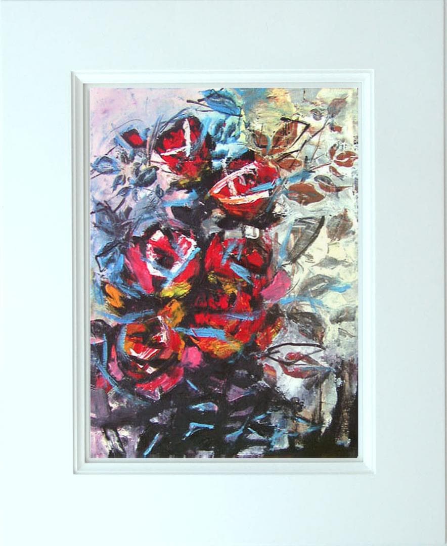 油絵 菅家令子 絵 絵画インテリア額付(青緑＋金色の枠)uF6-050303ばら