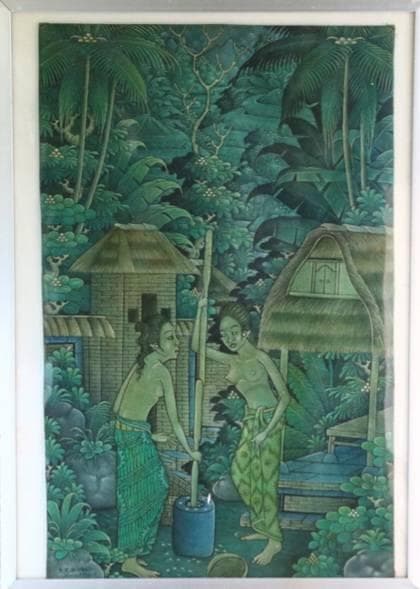 バリ クラシック 絵画 農村 米を作る2人の女性 ヴィンテージ70年代 希少品