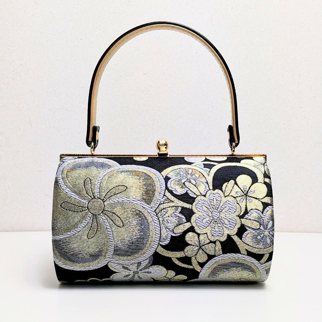 和装 草履バッグセット 帯地 梅 黒×金 3枚芯 フリーサイズ k16-13